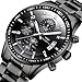 KASHIDUN Men's Watches Luxury Sports Casual Quartz Wristwatches Waterproof Chronograph Calendar Date Stainless Steel Band Black Color (A-Black)
