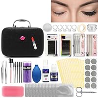 Luckyfine Pro 22pcs Eyelash Extension Kits False Lashes Tool Curl Glue With Cosmetic Case For Makeup Practice Eye Lashes Graft, Lash Starter Kit, Eyelashes Extension Practice Set