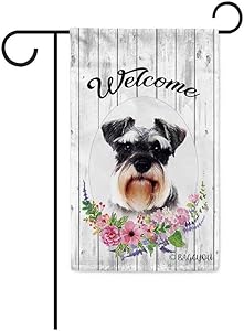 BAGEYOU Welcome Spring Summer Flowers Cute Dog Schnauzer Decorative Garden Flag Lovely Puppy Floral Seasonal Home Decor Banner for Ourside 12.5X18 Inch Print Double Sided