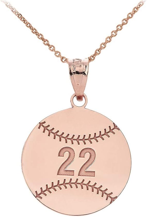 Amazon スポーツチャーム 14k ローズゴールド パーソナライズ 野球 ソフトボール ネックレス 名前と番号入り ネックレス 通販