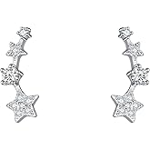 Rnivida 925 Sterling Silver Star Crawler Studs Earrings | Climber Earrings One Hole | Cz Star Starburst Earrings for Women