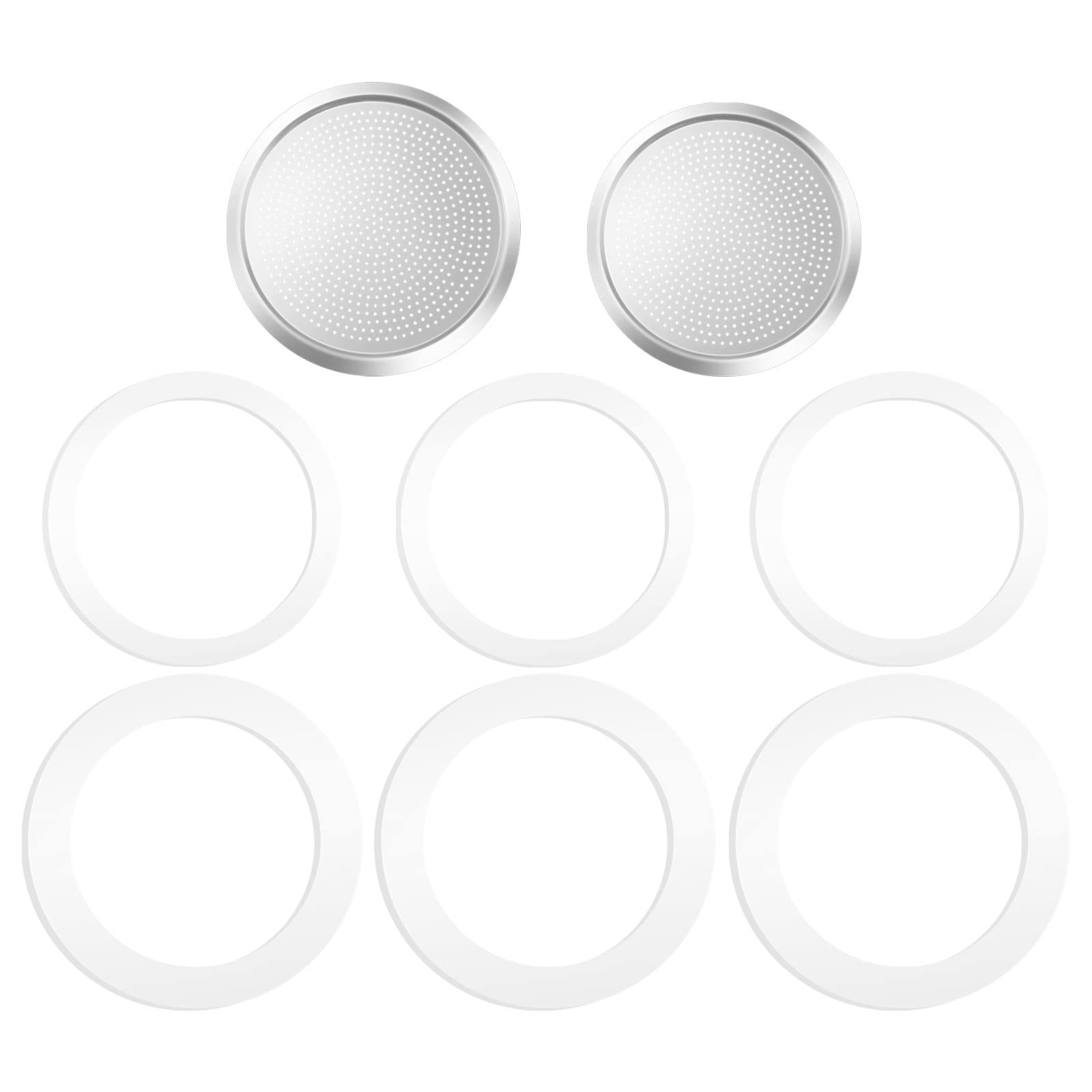 8pcs Silicone Gasket Seal Ring Replacement Washer and Filters for Aluminium Stovetop Coffee Maker Pots Moka Express for 3-Cup and 6-Cup