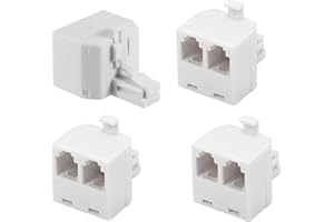 Menewstart 2 Way Telephone Splitter Wall Jack Adapter, 4 Pack, White, 1 Male to 2 Converter Cable RJ11 6P4C Telephone Adapter and Separator for Landline onto Wall Jack, Applied for Phone, Fax, Modem