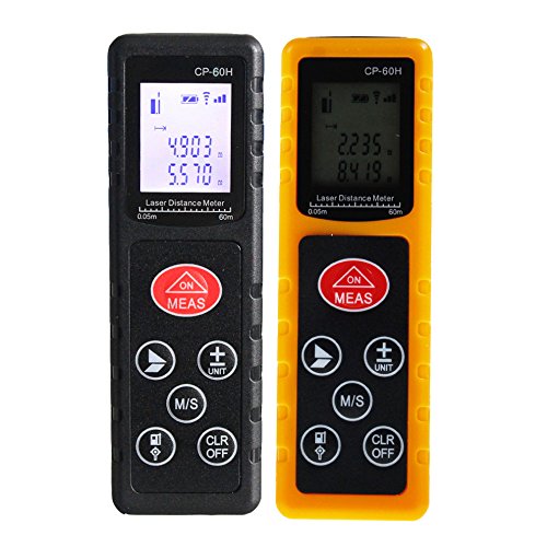 Lemonda 60M 196Ft Portable Handheld Digital Laser Distance Measure Meter Range Finder Digital Tape Measure LCD Backlit Display Pythagorean Mode and Area Volume Calculation Angles Measurement (Yellow) - Thumbnail 6
