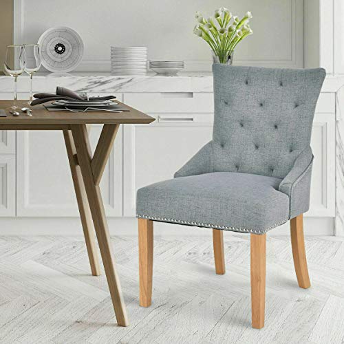 Set of 2 Armless Dining Chairs Elegant Tufted Design Fabric Upholstered
