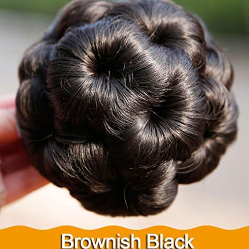 Chignon Hairpiece Clip in Bun Scrunchy Scrunchie Hair Bun Updo Hair Ribbon Ponytail Extensions (Brownish Black)