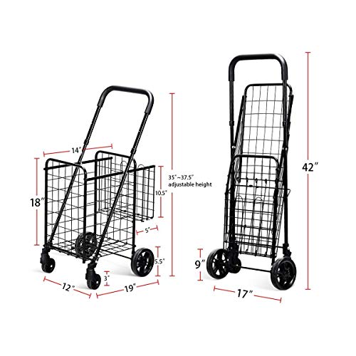 Goplus Folding Shopping Utility Cart, Double Basket and 360° Swivel