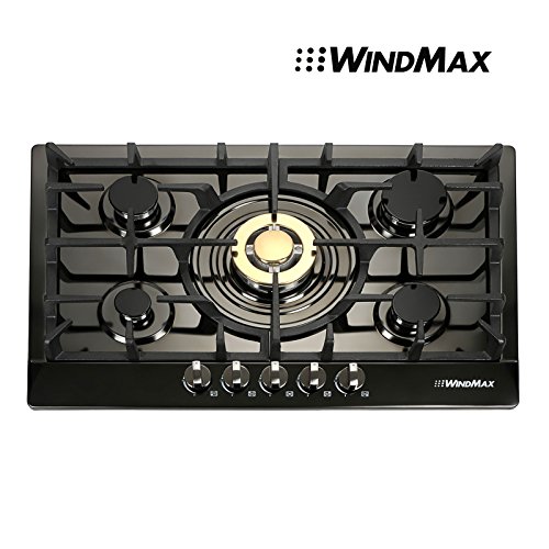 WindMaxÂ® Brand New 30" Black Titanium Plated Stainless Steel Golden Burner Built-In 5 Stoves NG Natural Gas Cooktops Cook Top Cooker