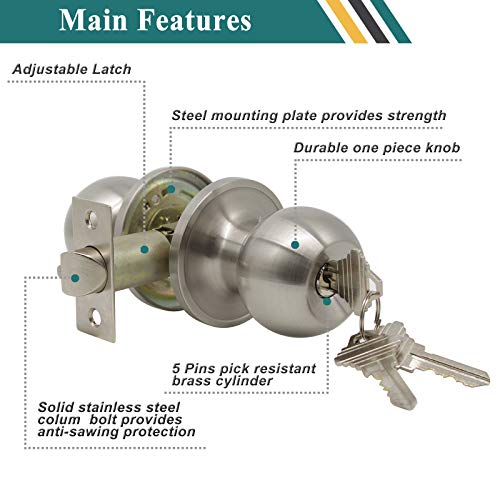 Probrico Satin Nickel Entry Door Knobs Combo Pack, 6 Pack Keyed Alike
