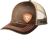Ariat Men's Oil Orange Logo Mesh Snap Back Hat, Brown, One Size