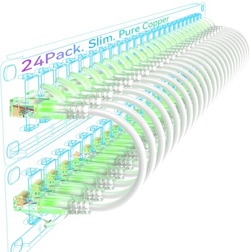 Sokqovt Cat6a Patchkabel Slim 0,6m (24 Stück), Flexibles Cat6 Ethernet Patchkabel 10G 550MHZ, 28AWG reines Kupfer Cat6 Patchkabel für Netzwerkschrank,