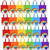 Aneco 24 Pieces Rainbow Party Bags Non-Woven Bags Gift Tote Bags Birthday Party Bags with Handles for Party Favors, 8 by 8 Inches, 6 Colors