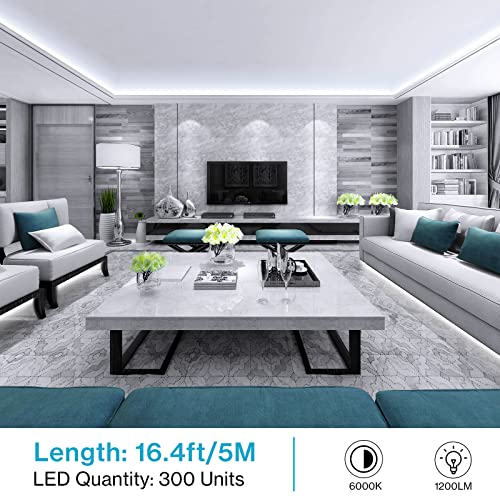 Olafus White LED Strip Lights, 16.4ft Dimmable LED Light Strip, 12V
