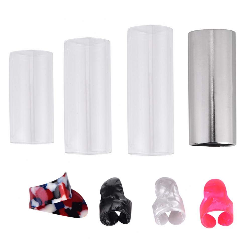 8 Pieces Medium Guitar Slides Include 3 Glass Guitar Slides 1 Stainless Steel Slides 4 Finger Picks Instrument Accessories with Box