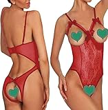 Women Sexy Teddy Lingerie One Piece Lace Babydoll Bodysuit Nightie Plus Size S-3XL (Large, Wine Red)