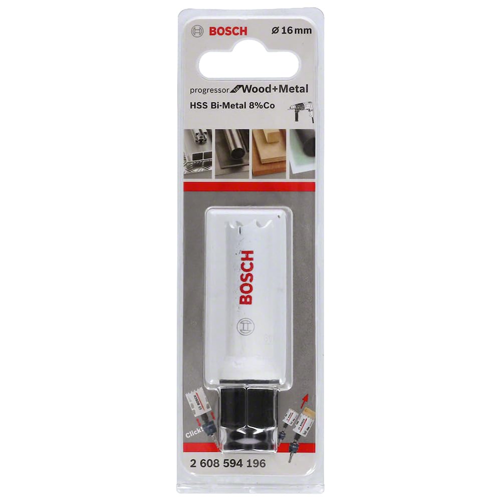 BOSCH Bi-Metal Hole Saw (for Wood and Metals, 8% Cobalt Alloy, Progressive Tooth Design, Ø 16 mm, Accessory Drills)