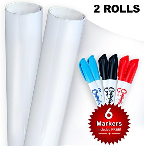 Adhesive Dry Erase Sheet | White Blank Large Sticker for Refrigerator & More | Strong Flexible Wipe Off Fridge White Board | Schedule, Grocery List, Notepad, Checklist, Memo | 2 Pack (17" x 36" White)