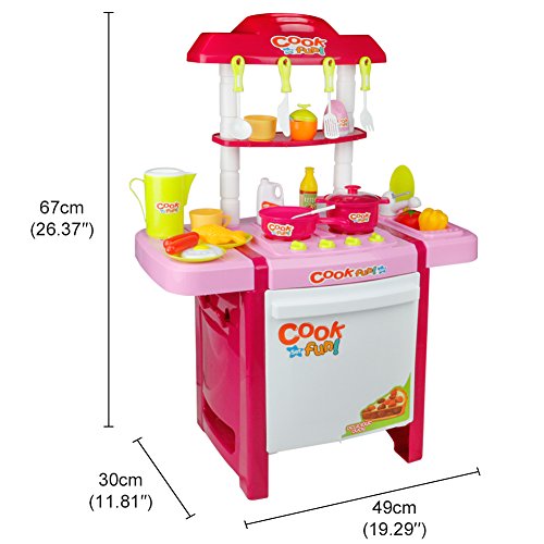 Kitchen Playset Toys Appliances Pretend Role Play Chef Food Toy with Sink Faucet Table Utensils Knife 27 Accessories for Kids Boys Girls,Large Tall,Pink