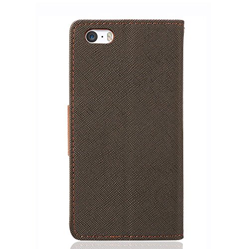 iPhone 5 Case, IPHOX [Cross Pattern Series][Black/Brown] Wallet Case ID Credit Card Cash Slots Premium PU Leather Case with Stand Flip Cover Protector for Apple iPhone 5s & iPhone 5SE--BK/BR - Thumbnail 3