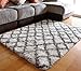 PAGISOFE Ultra Soft Contemporary Shaggy Fuzzy Moroccan Geometric Lattice Printed Fur Area Rug 4x6 Ft Indoor Shag Fluffy Carpets Rugs for Bedroom Living Room Home Decor, (White and Dark Grey)