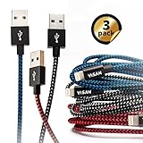 VISAN, Braided Lightning Cable for iPhone 3-Pack (Black, Blue, and Red) Family Pack, USB Cable 6ft, MFi Certified for iPhone X / 8 / 8 Plus / 7 / 7 Plus / 6 / 6 Plus / 5S / iPad Pro / iPad Air / Mini