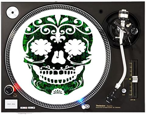 Sugar Skull Green - DJ Turntable Slipmat