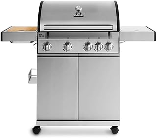 4-Brenner Gasgrill Big Fred Deluxe mit Infrarot-Keramikbrenner und Seitenkochfeld, Edelstahl Grillwagen mit Seitentisch, Gusseisen-Grillrost, Deckel-Thermometer, Piezozündung inkl. Abdeckhaube
