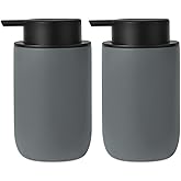 Hand Soap Dispenser for Bathroom Decro, Ceramic Liquid Pump Bottles Refillable Dish Dispenser for Kitchen Farmhouse Colleage Dorm, Matte Grey 2 Pack
