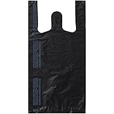 Platree Small Black (800 Count) Plastic Embossed T-Shirt Bags, 8" X 4" X 16", 14 mic (0.55 Mil), Retail Plastic, Bulk, Black Plain, T-Shirt, Desk Trash, Grocery Bags with Handles, Made in Korea
