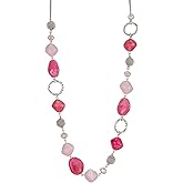 BULINLIN Beaded Long Necklace for Women Silver Sweater Chain Necklace with Crystal Resin Beads, Fashion Jewelry Necklace