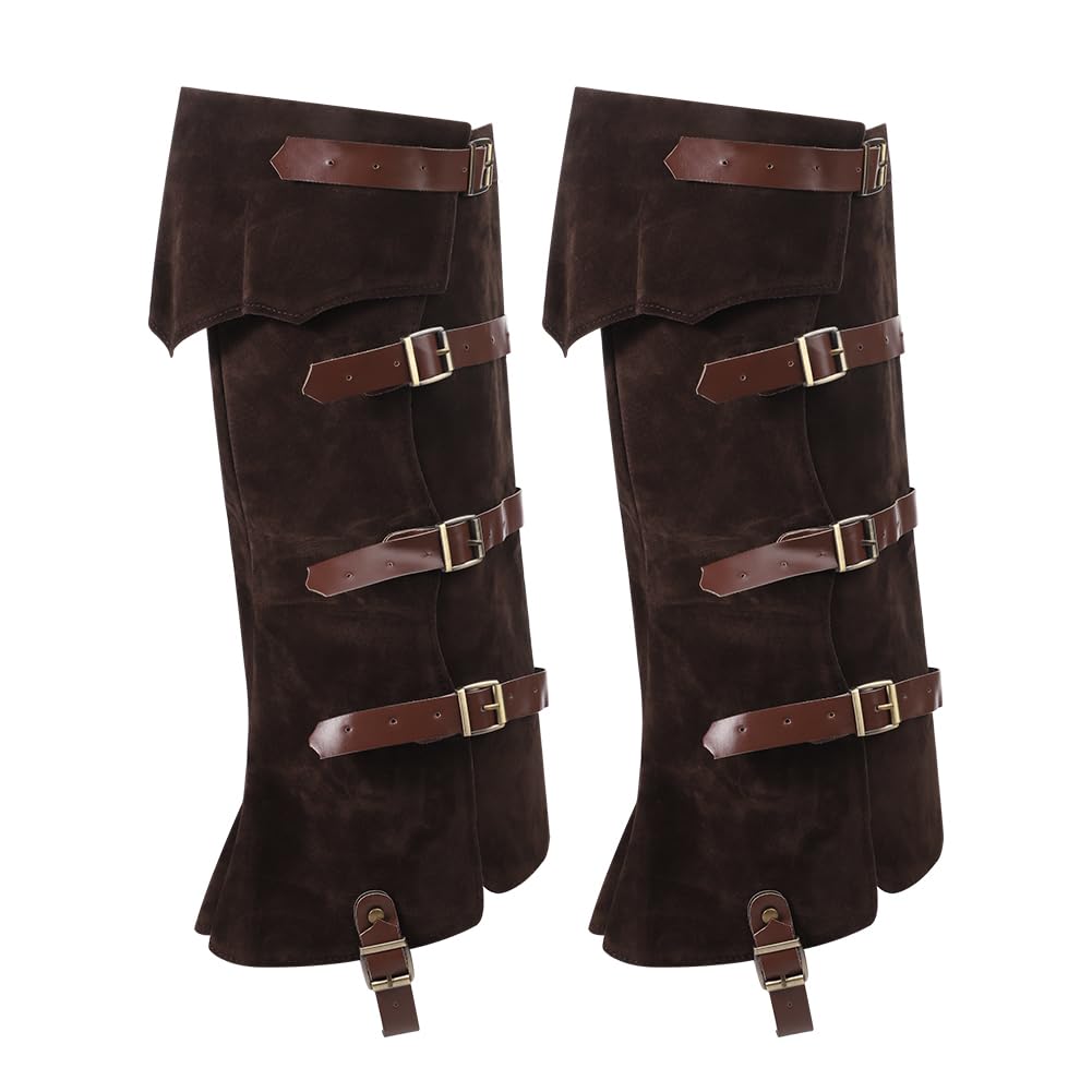 LONTG Medieval Pirate Boot Covers Knight Leg Guard Gaiter Faux Leather Novelty Boot Tops Knight Viking Shoes Cover Halloween Punk Costume Fancy Dress Cosplay Leg Covers Leg Warmer Wrap for Women Men