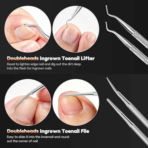 Nail Clippers for Thick & Ingrown Toenails Set, 7-in-1 Stainless Steel Manicure Nail Scissors, Sharp Nail Clippers for Thick & Ingrown Toenails, Professional Luxury Pedicure Set
