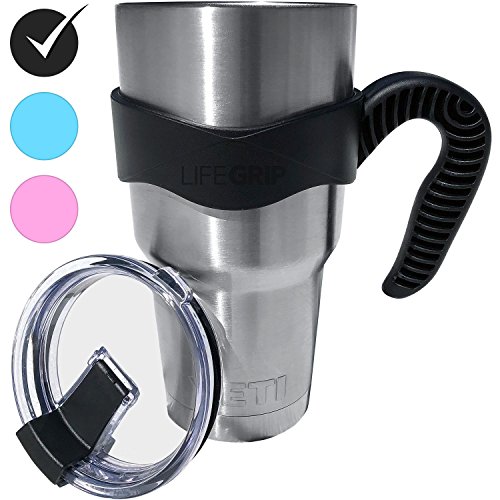 LIFEGRIP - Handle for 30 oz. Tumbler with Splash Proof and Spill Resistant Lid - Fits YETI Rambler, Old Style RTIC, Ozark Trail, Memberâ€™s Mark and Other Drink Tumblers - Handle and Lid Only