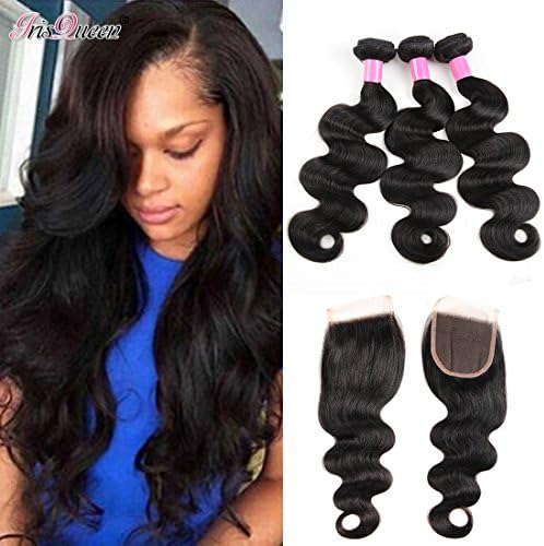 Brazilian Body Wave With Closure 18 20 22 and 16 inch 100% Unprocessed Brazilian Virgin Human Hair 3 Bundles With Lace Closure Brazilian Body Wave Natrual Black Hair