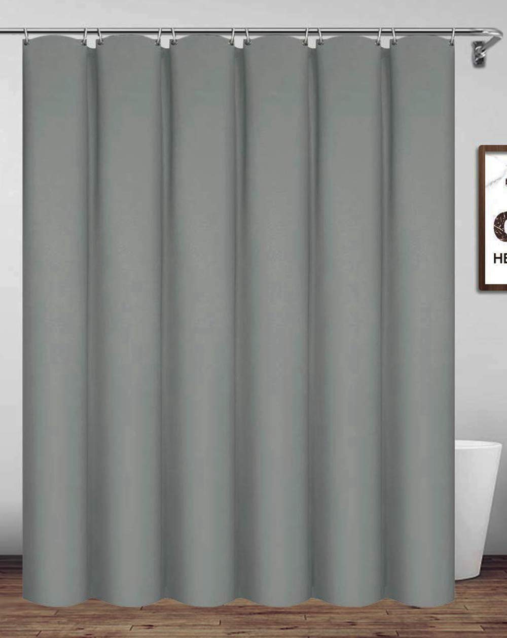 Homehold 240x200cm Gray Shower Curtain With Hooks, Extra Long Polyester Waterproof Bathroom Curtain