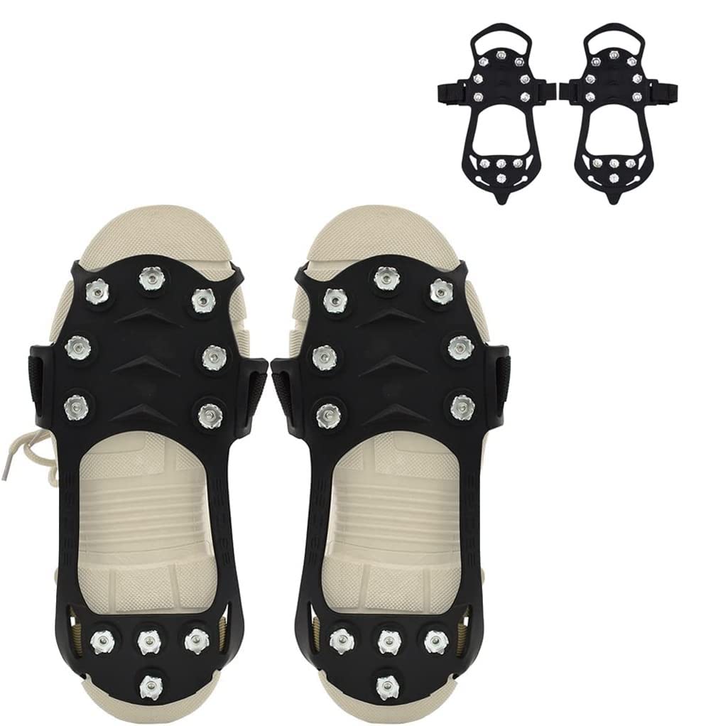 Crampons Ice Cleats for Shoes Boots Anti Slip Ice Grips Traction Cleats Grippers with 11 Steel Studs for Winter Walking Climbing Hiking Ice Fishing (L)