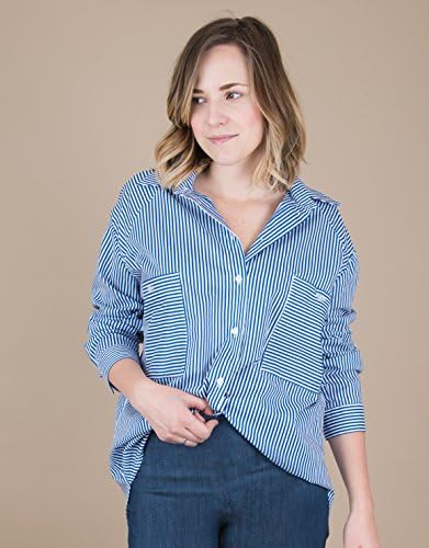 Blue White Striped Cotton Oversize Blouse