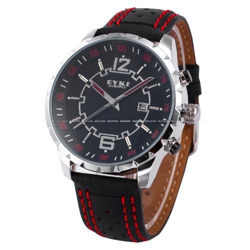 New EYKI Millitary Mens Overfly Japan Quartz Date Leather Sport Watches Black Dial EKI083