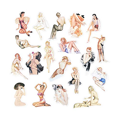Sexy Girl Retro Vintage Stickers 50-Pcs PVC Decals of Retro Pin-up Girls Waterproof Sunlight-Proof DIY Lady Decals for Laptop Bumper Helmet Ipad Cars Luggage Water Bottle