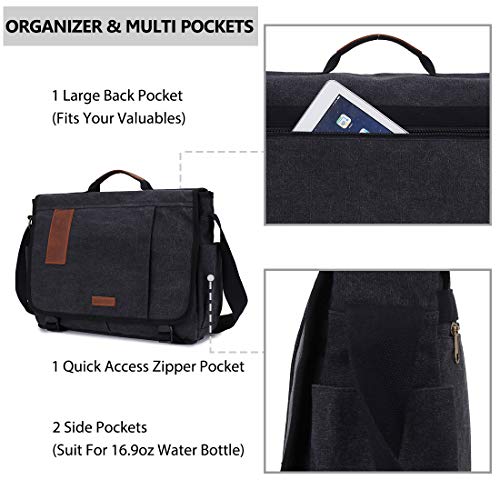 Mens Messenger Bag Canvas 15.6 Inch Laptop Shoulder Bag Water Resistant Briefcase Satchel Bag VONXURY