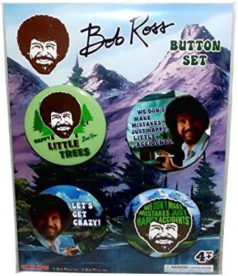 Hot Properties Bob Ross Button Pin Set, 4 count , 2 X 2 , Multicolored