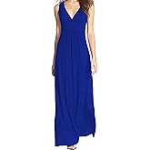 WOOSEA Women Sleeveless Deep V Neck Loose Plain Long Maxi Casual Dress