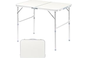 VINGLI 3FT Small Camping Folding Table Adjustable Height Aluminum Folding Table for Picnic Party BBQ, Plastic RV Suitcase Table Portable Lightweight Fold Up Utility Outdoor Tables