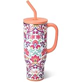 Swig Life 30oz Mega Mug, 30oz Tumbler with Handle and Straw, Large Insulated Tumblers, Cup Holder Friendly Travel Mug, Stainless Steel 30 oz Tumbler, Reusable Insulated Water Bottle (Flourish)