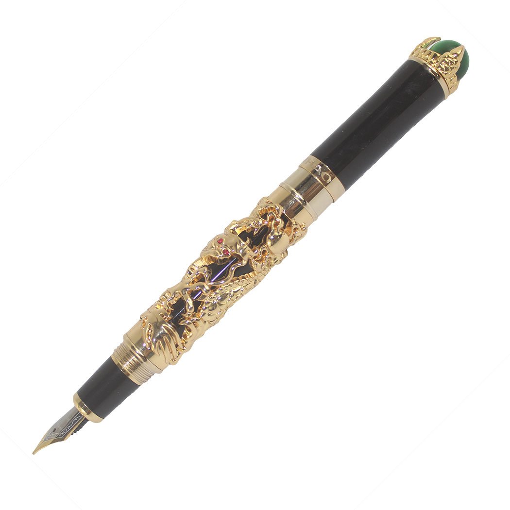 Zoohot Jinhao Fountain Pen Chinese Ming Dynasty Emperor Style Dragon Play Jade Ball,Golden