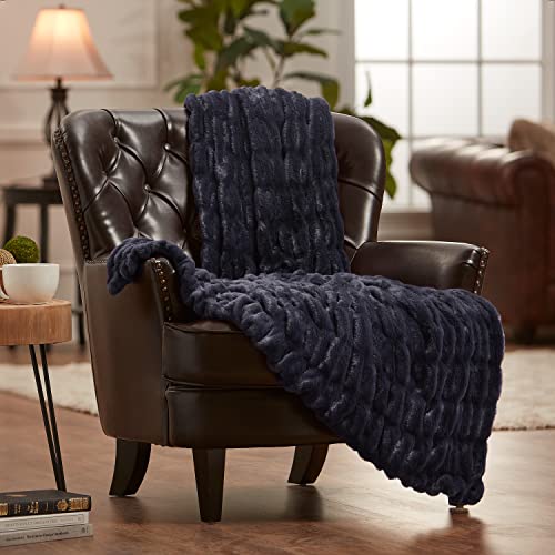 Chanasya Premium Ruched Faux Fur Throw Blanket Luxurious, Soft
