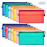 Canvas Tool Pouches, 14 Pieces Colorful PVC Waterproof Zipper Pouches, Double-Layer Plastic Bags for Pen, Pencil, Cosmetics, Travel Supplies, Pack of 14 (Multicolor)