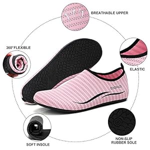 Schnorchelmasken 51WYjbNJY4L. SS300 Obermaterial: 92% Polyester + 8% Spandex.Das perfekte Material erleichtert dem Benutzer das An- und Ausziehen und gibt Ihnen ein angenehmes Gefühl. der glatte stoff hat eine gute elastizität am obermaterial und ist schnell trocknend, was sehr gut für wassersport geeignet ist.
Innenmaterial: Mesh + Polyester + Elasthan.Atmungsaktiv, Leicht und komprimierbar für einfaches Packen, Komfort für die Freizeit oder andere Sportarten.
Sohle: Gummi,Die rutschfeste Gummisohle ist weich und dick und schützt Ihre Füße vor Steinen und Steinen. Die Laufsohle des Wasserschuhs ist besser als andere Verschleißteile und verschleißfester.