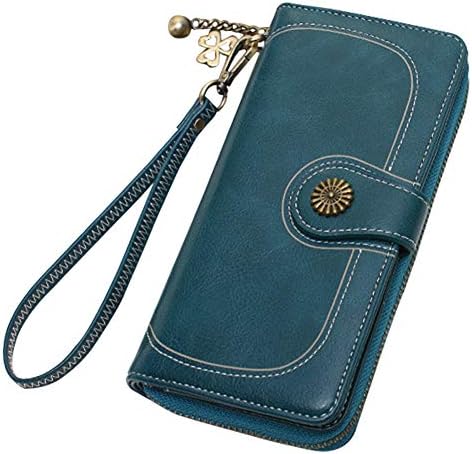 Women Wallets Clutches with Wrist Strap Luxury PU Leather Phone Bag Cover Zipper Pocket Ladies Handbags and Purses Card Case for iPhone XS Max XR XS X 8 7 6s Samsung 8 9 LG Huawei, Deep Blue