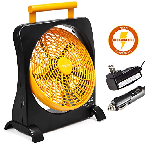 Click Here to See More Images O2COOL 10†Battery Operated Fan - Portable Smart Power Fan with AC Adapter & USB Charging Port for Emergencies, Camping & Travel Use (Orange)